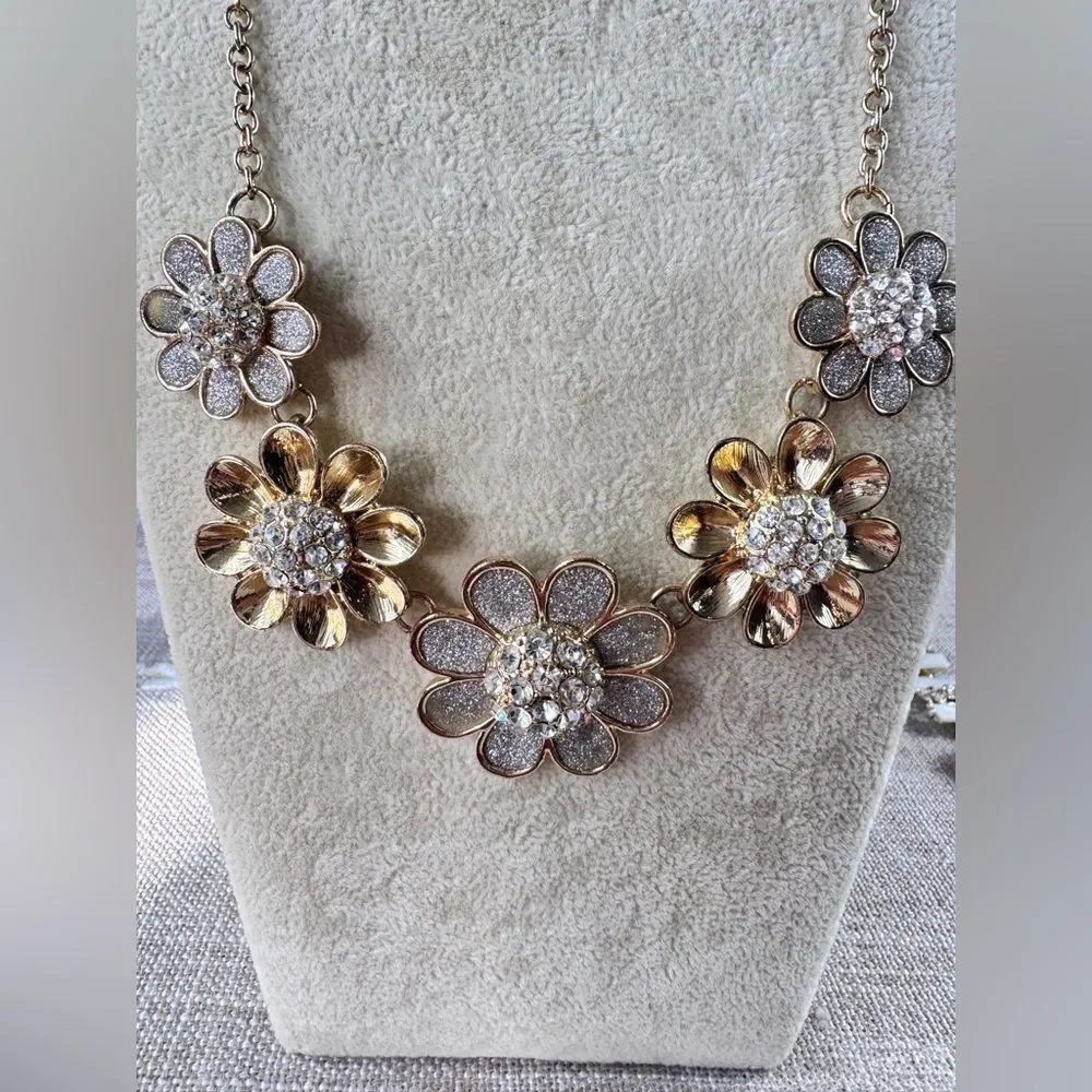 Zara Gold and Silver Floral Gemstone Necklace